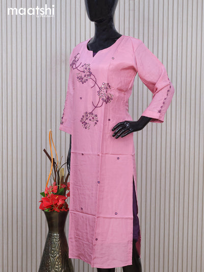 Chanderi readymade kurti mauve pink with allover mirror & embroidery work without pant