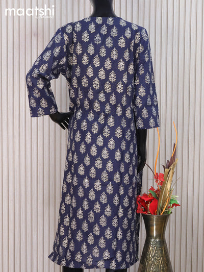Rayon readymade salwar suit navy blue with allover butta prints & embroidery sequin work neck pattern and straight cut pant