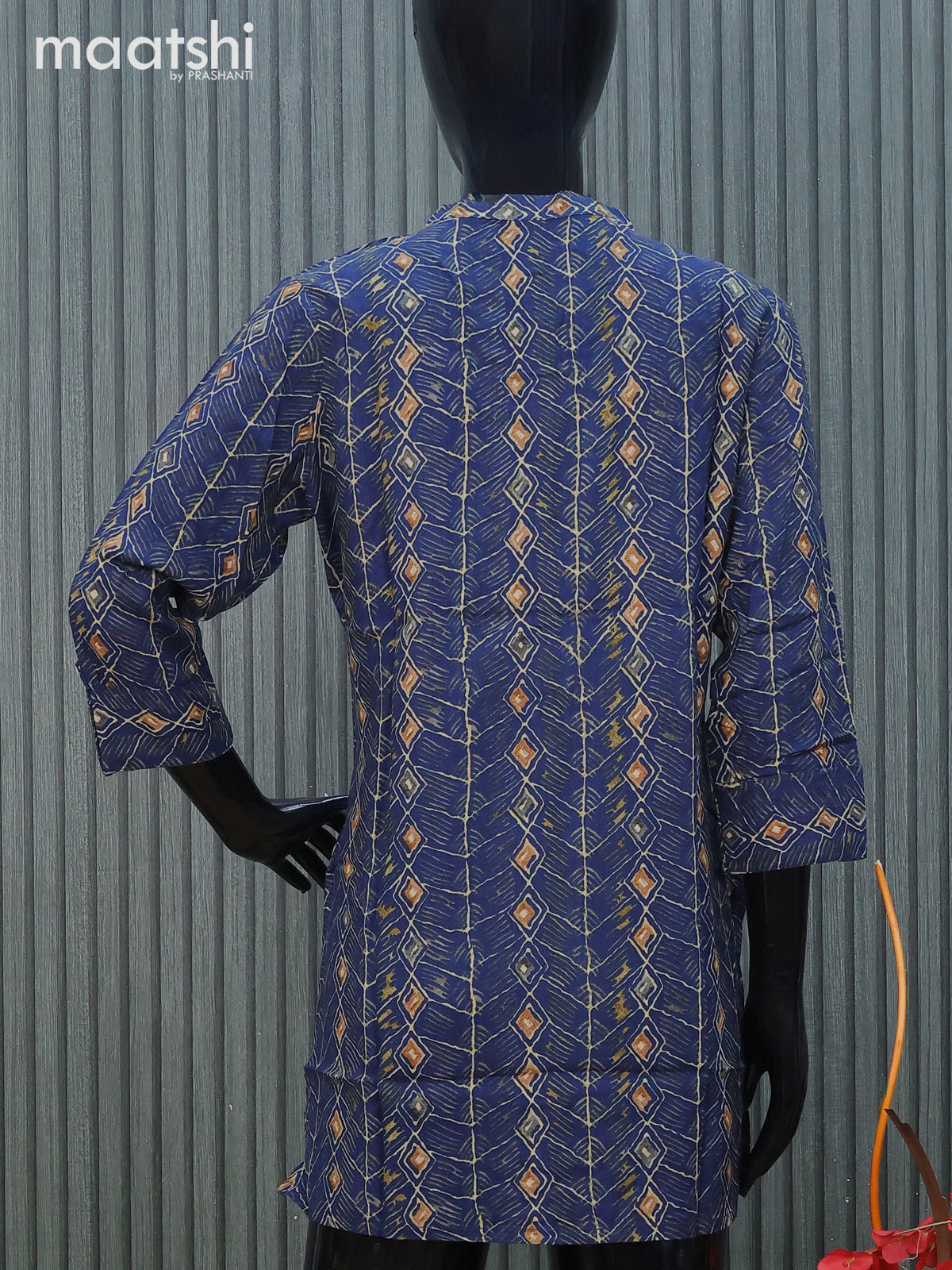 Cotton readymade short kurti blue with allover prints & mirror work without pant