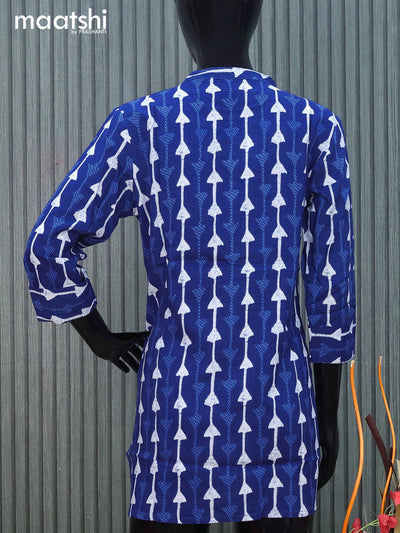 Cotton readymade short kurti blue with allover prints & mirror work without pant