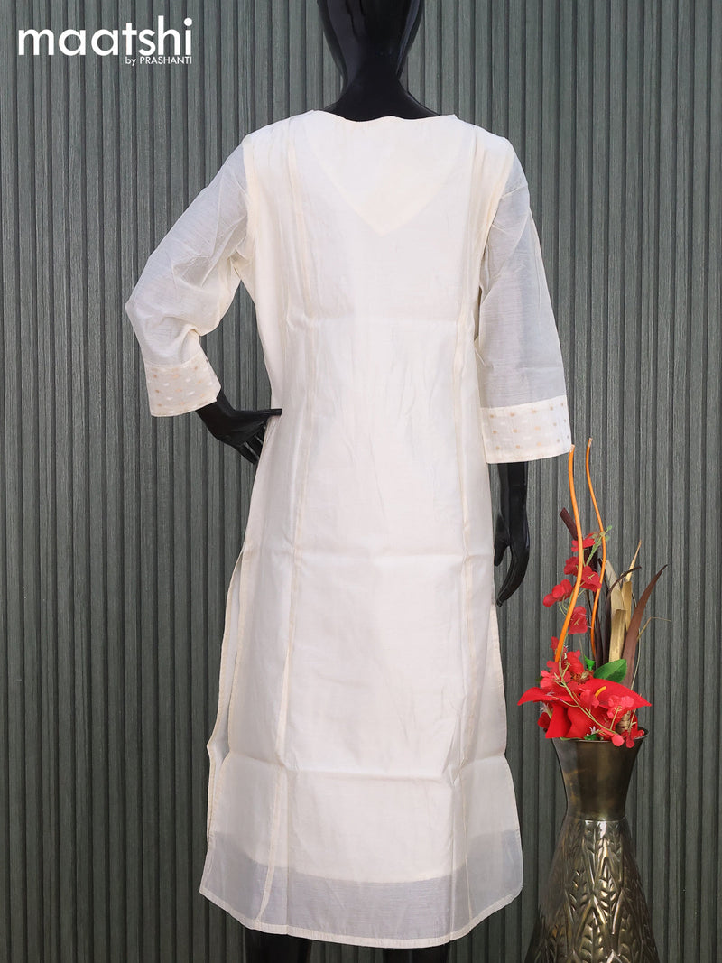 Raw silk readymade kurti off white with embroidery floral work butta neck pattern without pant