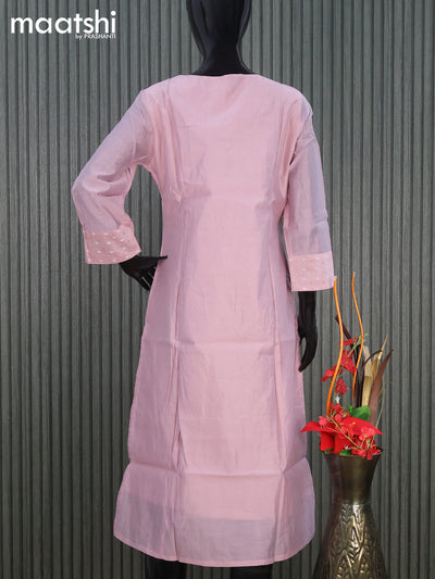 Raw silk readymade kurti mauve pink with embroidery floral work butta neck pattern without pant
