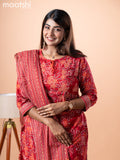 Cotton salwar suit red with allover floral prints & embroidery work neck pattern and straight cut pant & dupatta