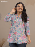 Cotton readymade short kurti grey with allover prints without pant