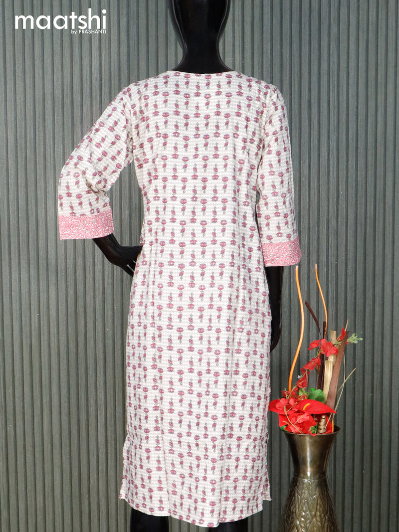 Cotton readymade kurti set cream and pink shade with floral butta prints & embroidery work neck pattern and straight cut pant