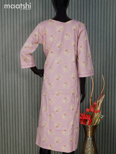 Cotton readymade kurti set mauve pink with allover prints & embroidery neck pattern and straight cut pant