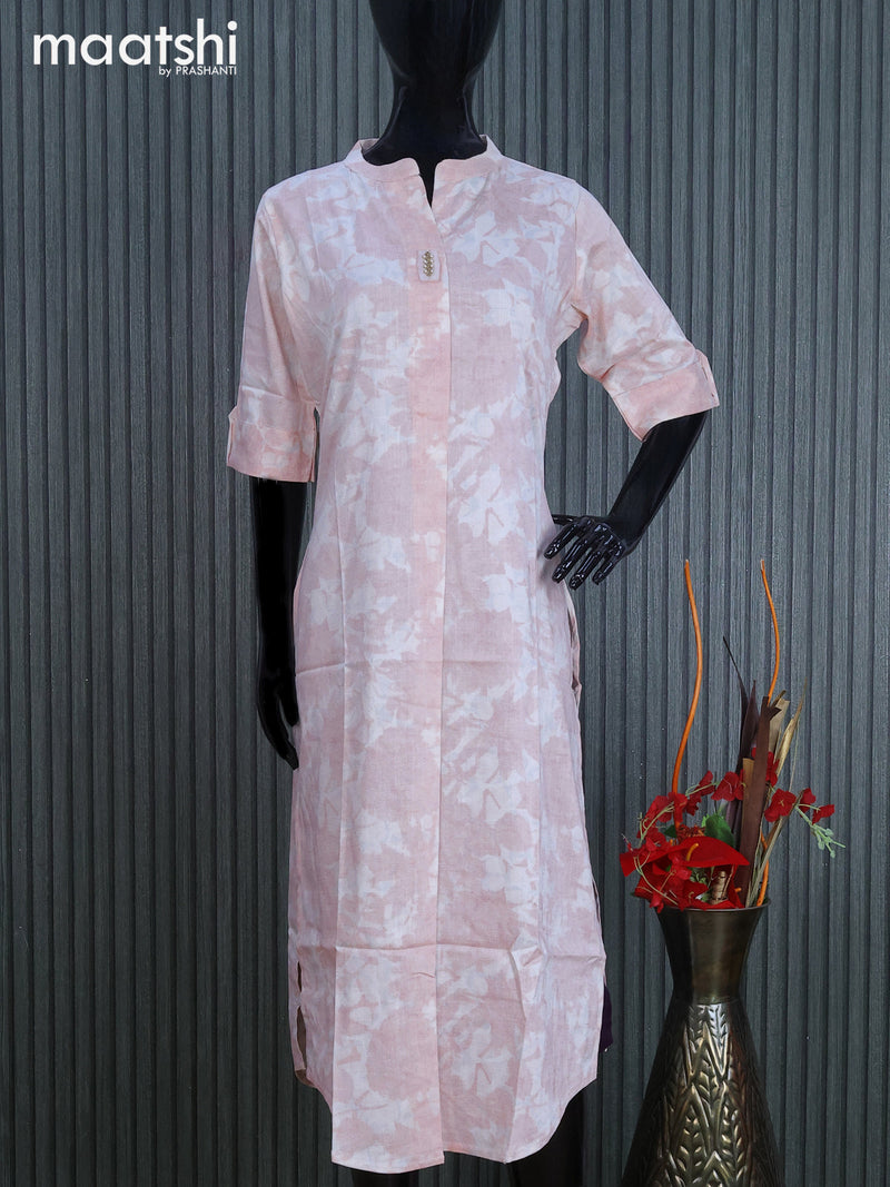 Rayon readymade kurti off white and pastel pink with allover prints & simple neck pattern without pant