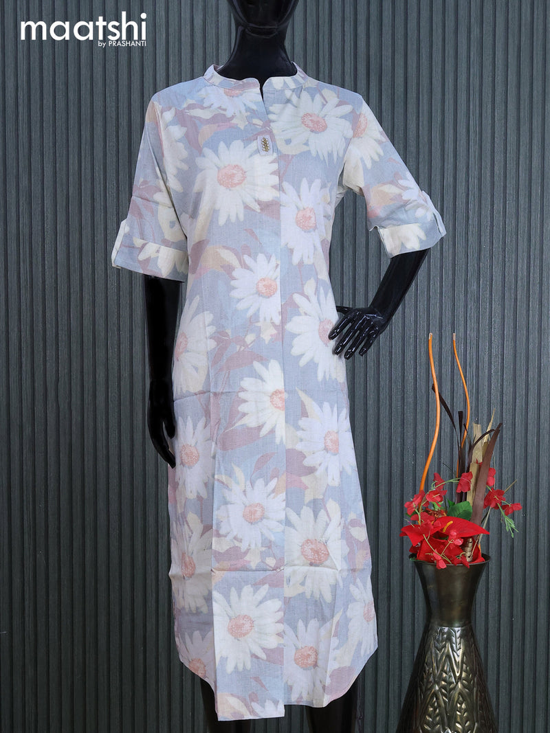 Rayon readymade kurti pastel grey with allover floral prints & simple neck pattern without pant