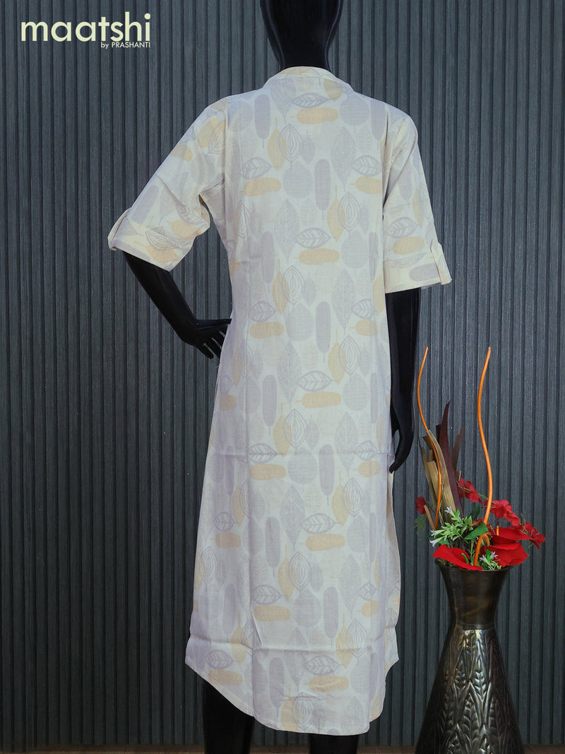 Rayon readymade kurti cream with allover floral prints & simple neck pattern without pant
