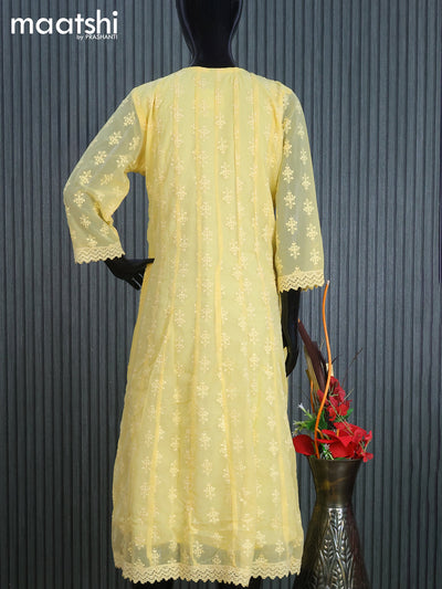 Georgette readymade anarkali kurti yellow with allover chikankari work without pant