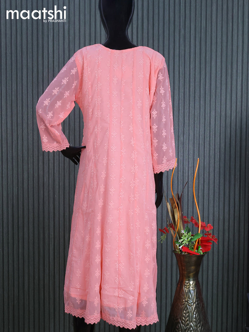 Georgette readymade anarkali kurti peach pink with allover chikankari work without pant