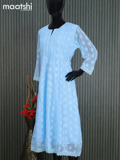 Georgette readymade anarkali kurti light blue with allover chikankari work without pant