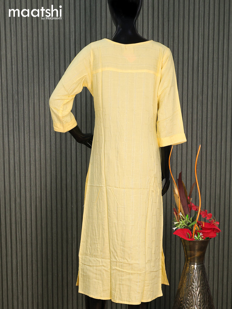 Cotton readymade umbrella kurti yellow with silver stripe weaves & embroidery mirror work neck pattern without pant