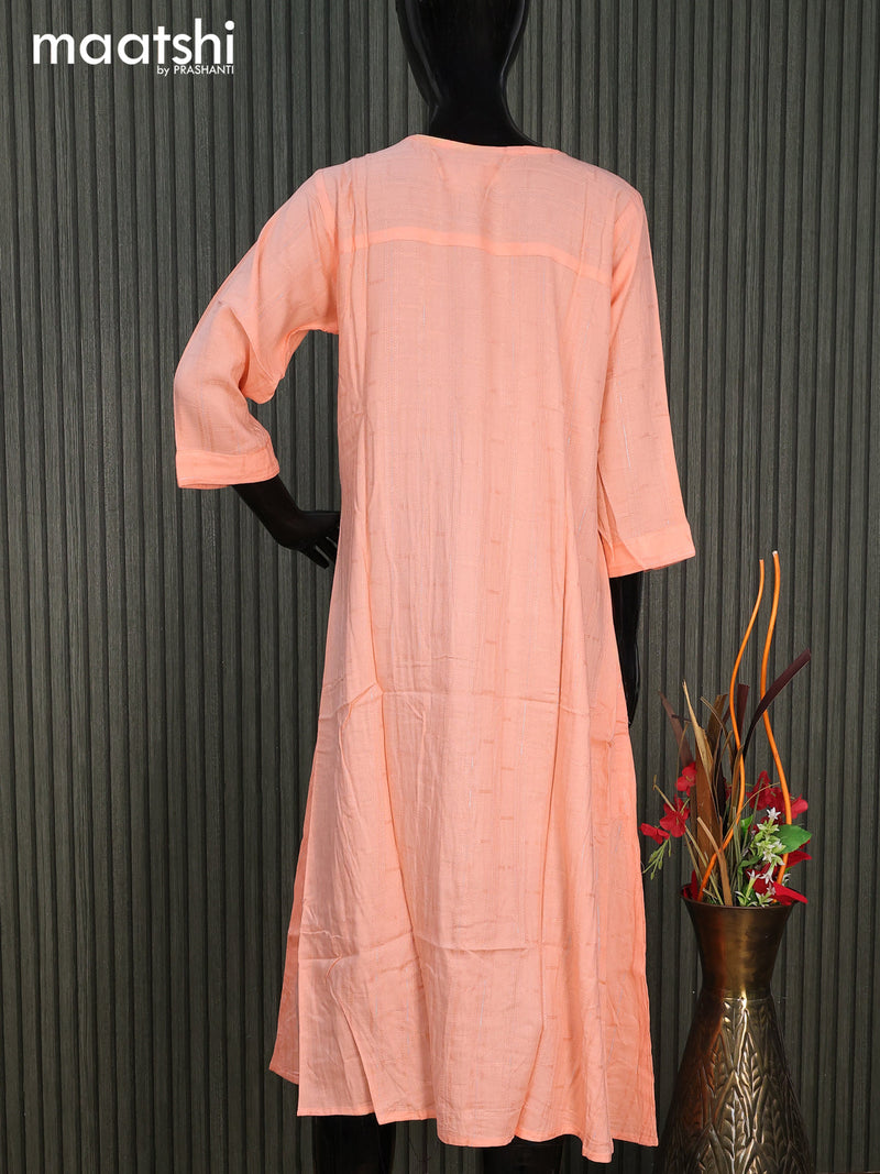 Cotton readymade umbrella kurti peach orange with silver stripe weaves & embroidery mirror work neck pattern without pant