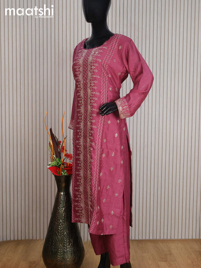 Raw silk readymade party wear salwar suit maroon shade with allover embroidery sequin work and straight cut pant & dupatta