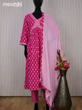 Modal readymade Festive wear salwar suit pink with allover prints & alia cut embroidery sequin work neck pattern and straight cut pant & chiffon dupatta