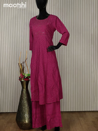 Cotton readymade anarkali salwar suit pink with hakoba work & beaded work neck pattern and palazzo pant & dupatta