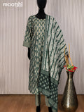 Muslin readymade naira cut salwar suit green with allover prints & mirror work neck pattern and straight cut pant & dupatta