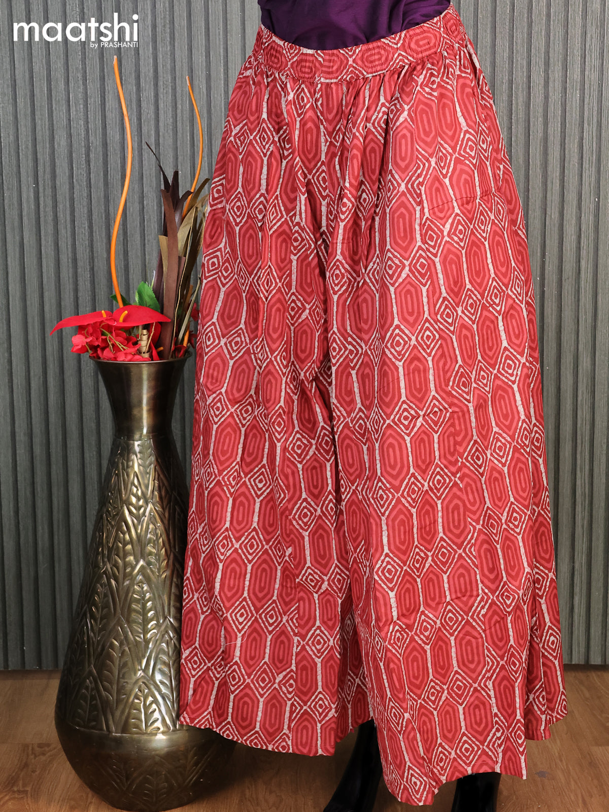 Cotton elephant palazzo pant maroon with allover geometric prints - free size