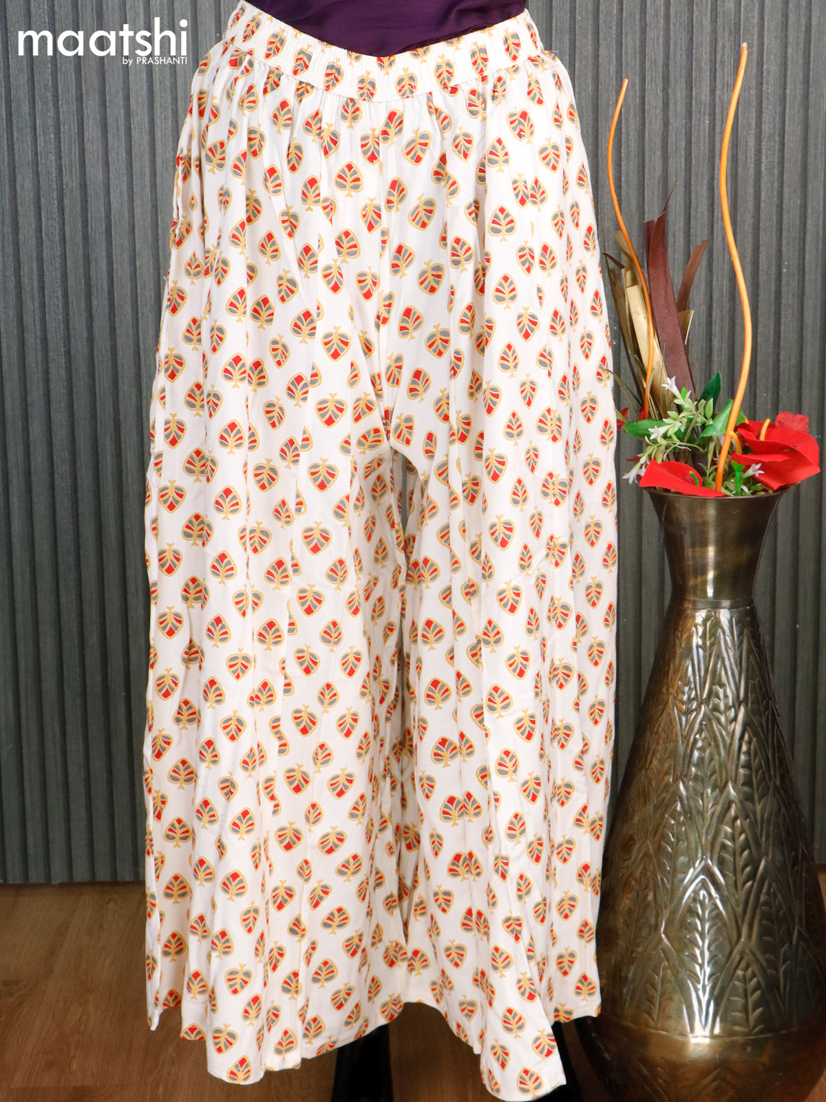 Cotton elephant palazzo pant cream with allover butta prints - free size