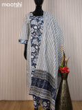 Cotton readymade salwar suit navy blue and multi colour with allover prints & sequin work neck pattern and straight cut pant & cotton dupatta