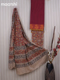Cotton dress material maroon and red with plain body & thread woven border and kalamkari bottom & dupatta