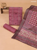 Mauve Pink and Biege Art Tussar Dress Material With Allover Prints & Embroidery Work Neck Pattern and Bottom & Dupatta