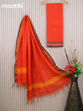 Narayanpet cotton dress material orange and dual shade of green with plain body and zari woven border & dupatta - without bottom