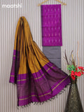 Ikat dress material purple and grey with allover ikat weaves and bottom & dupatta