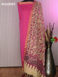 Mangalgiri silk cotton dress material pink and cream with plain body and hand painted pen kalamkari dupatta