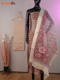 Tissue dress material pastel brown and sandal with allover woven buttas & embroidery sequin work neck pattern and bottom & banarasi dupatta