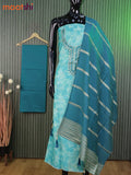 Chanderi dress material teal blue and peacock blue with allover prints & zardosi mirror work neck pattern and bottom & banarasi dupatta