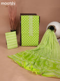 Cotton dress material fluorescent green with floral butta prints & patch work neck pattern and bottom & gottapatti lace work dupatta