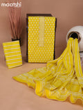 Cotton dress material yellow with butta prints & patch work neck pattern and bottom & gottapatti lace work dupatta
