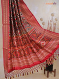 Tussar Ikat dupattas beige grey and maroon with allover ikat prints and thread woven border