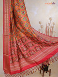 Tussar Ikat dupattas mango yellow and maroon with allover ikat prints and thread woven border