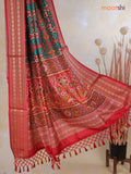 Tussar Ikat dupattas teal green and maroon with allover ikat prints and thread woven border