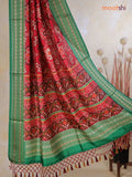 Tussar Ikat dupattas red and green with allover patola prints and thread woven border