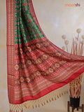 Tussar Ikat dupattas green and kumkum red with allover ikat prints and thread woven border