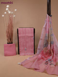 Tissue linen dress material peach pink with floral design embroidery work buttas and bottom & printed dupatta