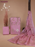 Tissue linen dress material pastel pink with allover floral prints & gotapatti lace work and bottom & printed dupatta