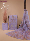 Tissue linen dress material lavender with allover floral prints & gotapatti lace work and bottom & printed dupatta