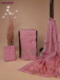 Tissue linen dress material pastel pink with allover floral prints & gotapatti lace work and bottom & printed dupatta