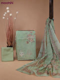 Tissue linen dress material pastel green with allover floral prints & gotapatti lace work and bottom & printed dupatta