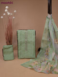 Tissue linen dress material pastel green with allover prints & mirror beaded work neck pattern and bottom & printed dupatta
