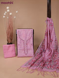 Linen cotton dress material pink with embroidery buttas & embroidery sequin work neck pattern and bottom & printed dupatta