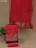 Banarasi silk dress material pink with allover self emboss & bandhani butta prints and bottom & dupatta