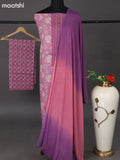 Cotton dress material pastel pink and mild purple with kalamkari prints & embroidery work neck pattern and bottom & chiffon dupatta