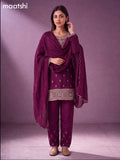 Purple Art Silk With Allover Zardosi Work Straight Suit