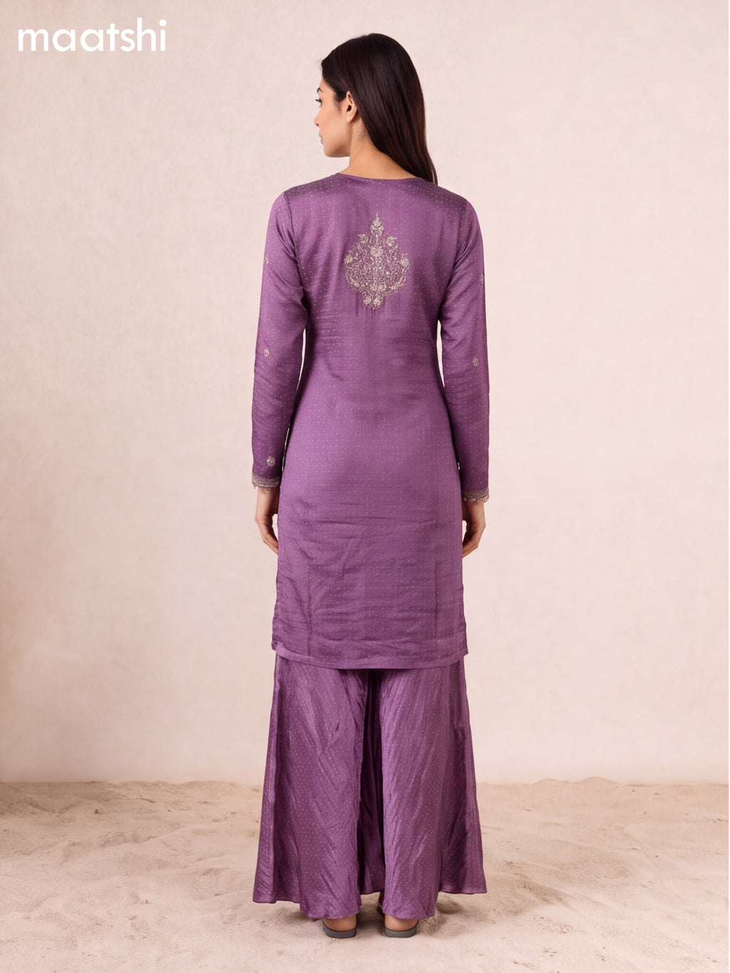 Lavender Art Silk Embroidery Work Straight Suit
